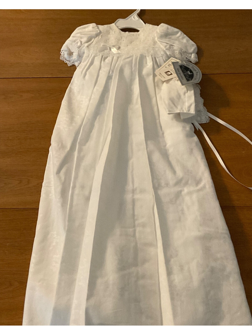 Little Things Mean A Lot Christening Gown & Cap Cotton w/ Lace Detail 6mo NWT